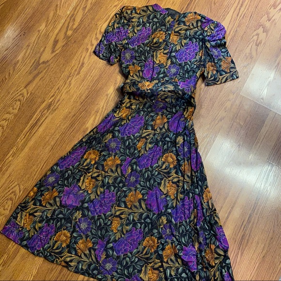 Vintage 90’s Floral Dress Belted Short Sleeve Dress 90’s does 50’s Size Small - Picture 9 of 13